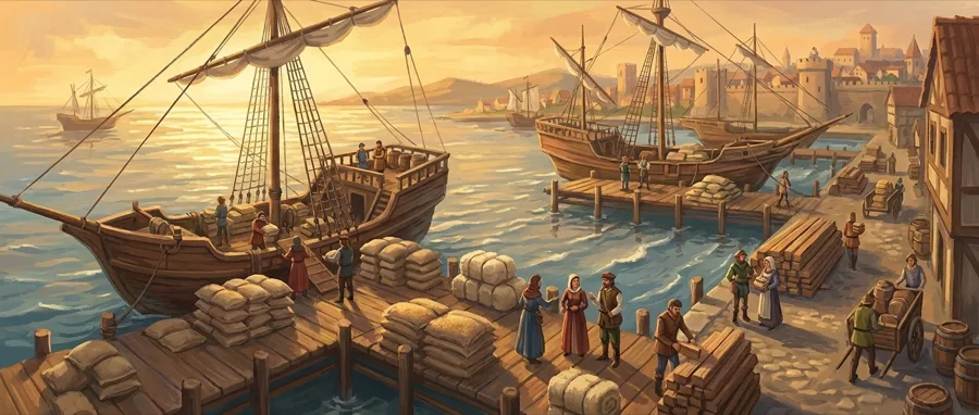 Puerto comercial con barcos
